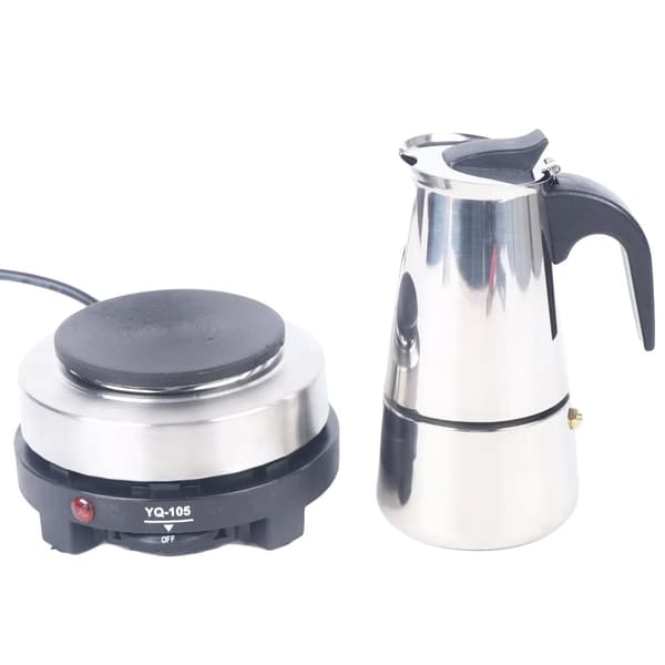 Espresso-maskine, 220V, 200ml kapacitet, inkluderer elektrisk komfur,Sølv