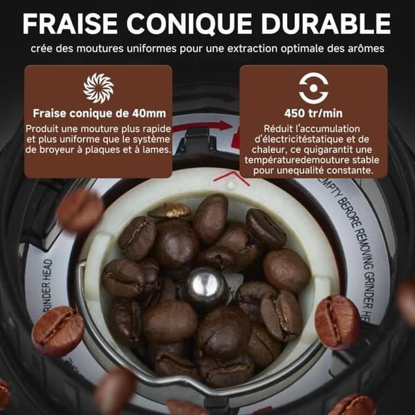 AMZCHEF Elektrisk Kaffekvarn med Avtagbart Stativ och LCD Touchskärm 24 Exakta Inställningar Kaffekvarn Grai