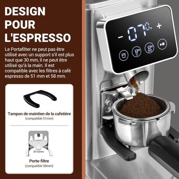 AMZCHEF Elektrisk Kaffekvarn med Avtagbart Stativ och LCD Touchskärm 24 Exakta Inställningar Kaffekvarn Grai