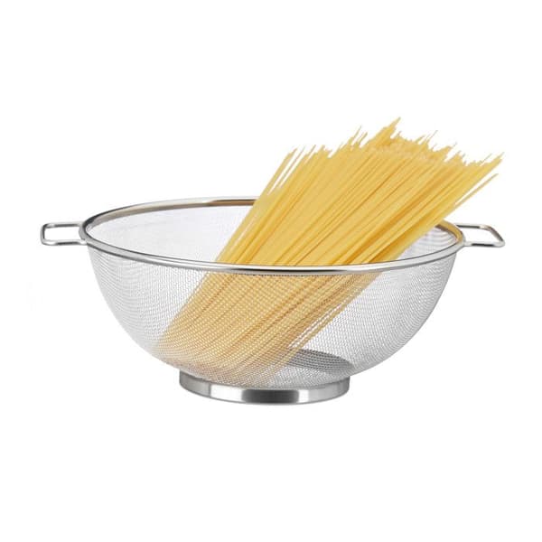 Relaxdays Rostfritt stål Durkslag 26 cm Köksredskap Pasta Avloppssallad Handtag och ringbotten, Silver