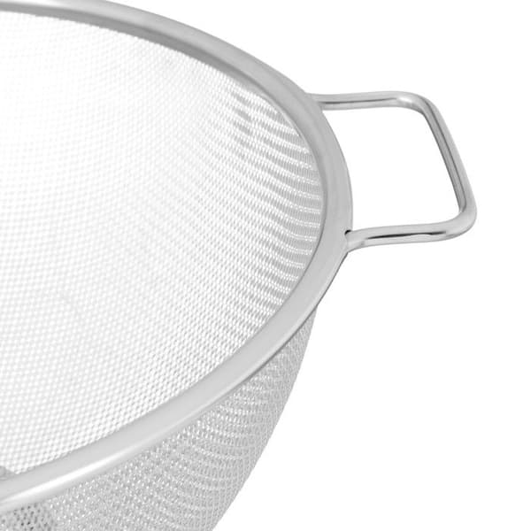 Relaxdays Rostfritt stål Durkslag 26 cm Köksredskap Pasta Avloppssallad Handtag och ringbotten, Silver