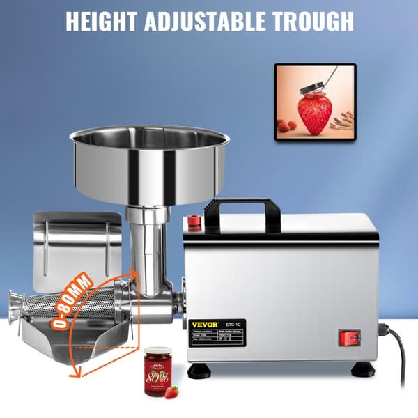 Elektrisk Frugt Siemaskine - 90-160 kg/t, Rustfrit Stål, Holdbar & Støjsvag