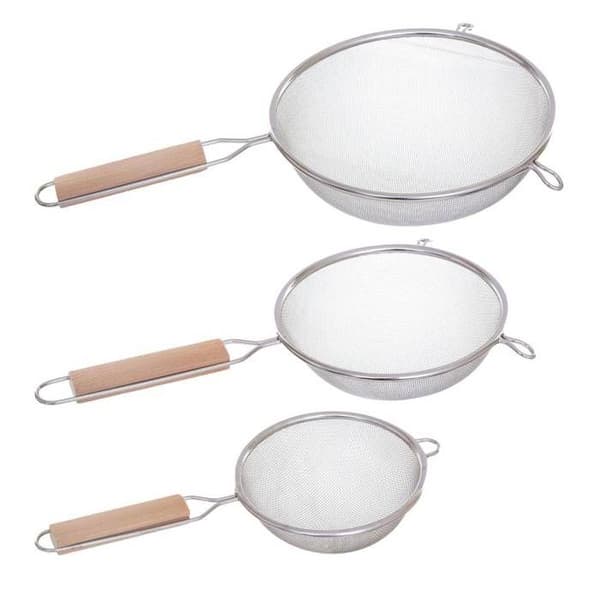 Secret de Gourmet - Set med 3 durkslag i rostfritt stål + trähandtag i rostfritt stål