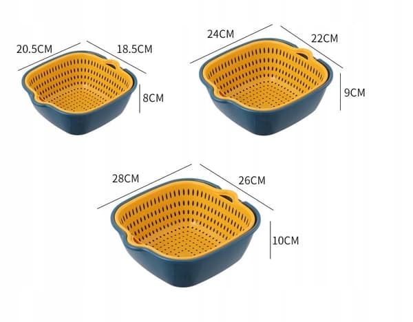 Siivilä-, siivilä- ja kulhosarja 6 osaa 3 x siivilä 3 x kulho 20–28 cm