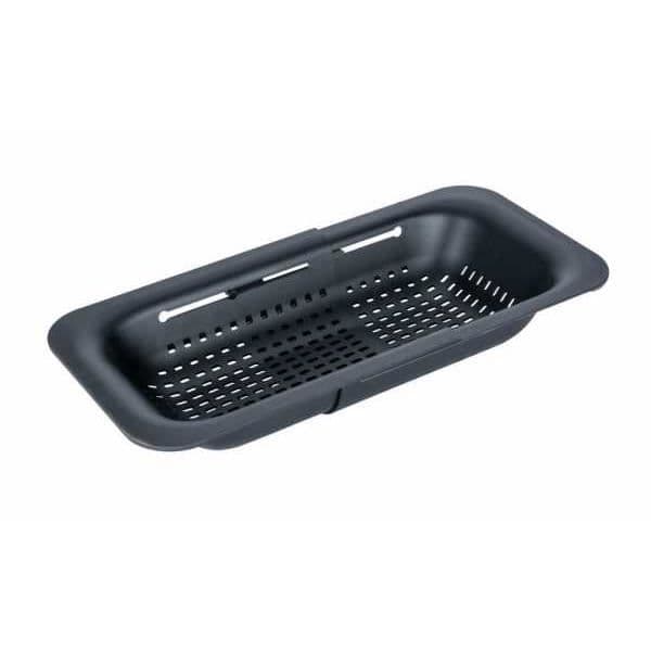 WENKO SIVO Diskbänkssil | Infällbar sil | Utdragbara handtag till placering | Pasta, frukt, grönsaker | 37 till 50 cm | Svart