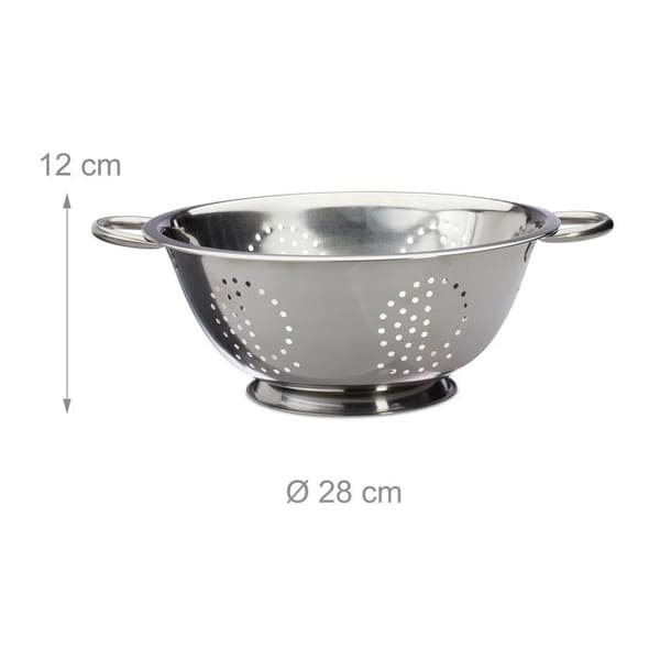 Relaxdays pastasilar, inox, avrunnen med handtag, rund bas, avrunna sallad, grönsaker, nudlar, Ø 28 cm, silverfärgad