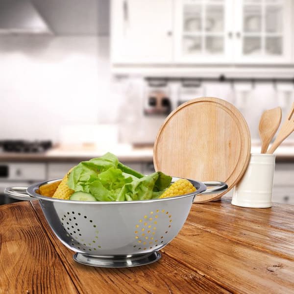 Relaxdays pastasilar, inox, avrunnen med handtag, rund bas, avrunna sallad, grönsaker, nudlar, Ø 28 cm, silverfärgad