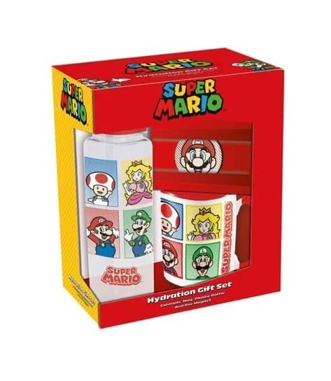 SUPER MARIO (4 COLOUR) GIFT SET (PLASTIC BOTTLE, MUG MAGNET) V2