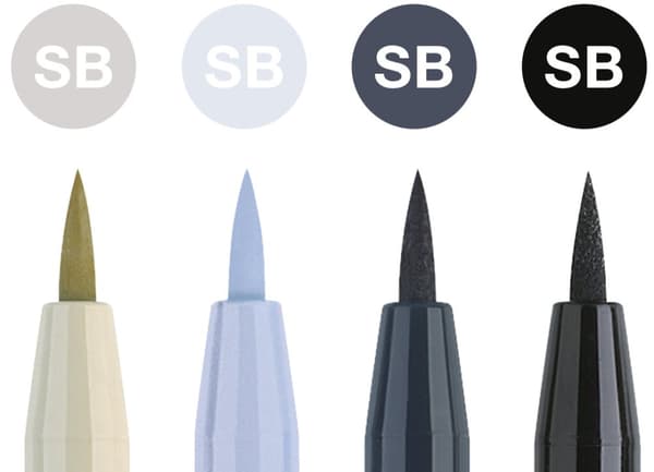 Soft Brush Pen Pitt Artist Etui 4 st Gråtoner Faber-Castell