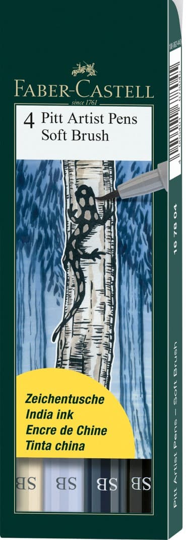 Soft Brush Pen Pitt Artist Etui 4 st Gråtoner Faber-Castell