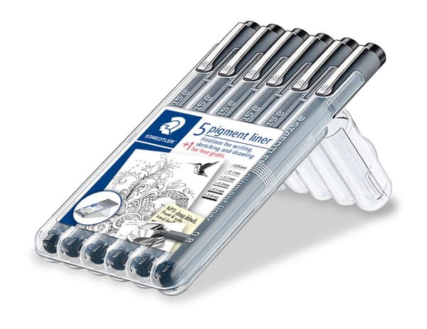 Pigmentliner svart 6-p Staedtler