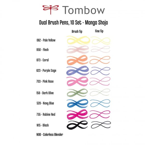Brush Pen Ritpennor Tombow ABT Dual Brush Manga Shojo 10-pack