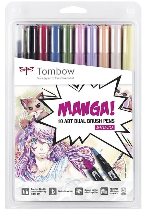 Brush Pen Ritpennor Tombow ABT Dual Brush Manga Shojo 10-pack