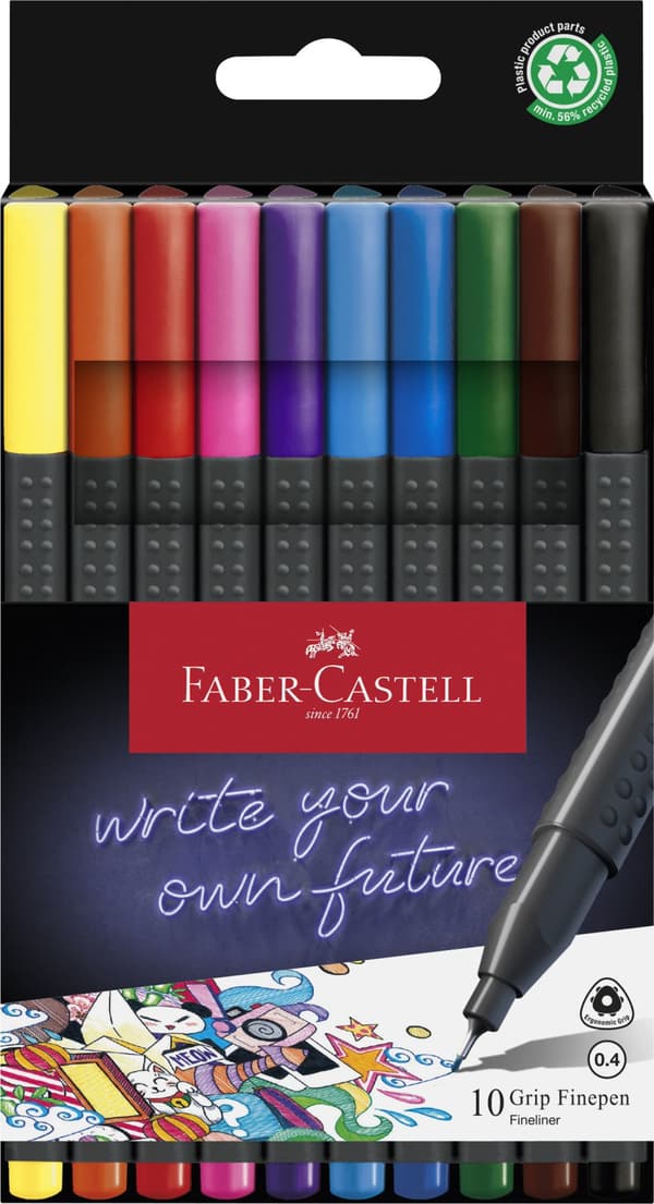 Fiberpenna Grip Finepen 0.4 mm 10-p, Faber-Castell
