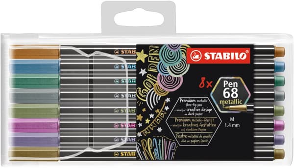Pen 68 Fiberpenna Metallic Svart 8-pack STABILO