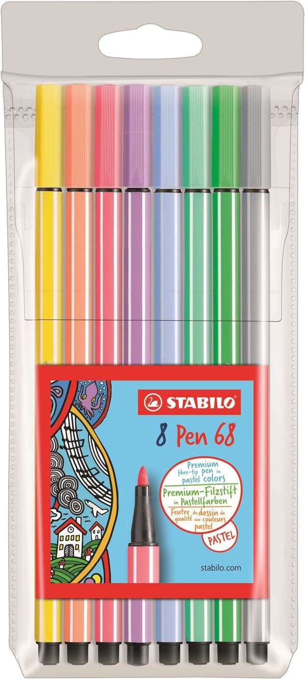 Pen 68 Fiberpenna Pastell 8-pack STABILO