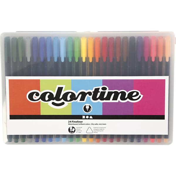 Colortime Fineliner-tusjer, strek 0,6-0,7 mm, ass. farger, 24 stk./ 1 pk.