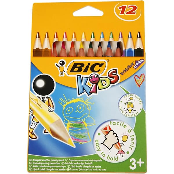 Bic Evolution Kids färgpennor - 12 st - 5 mm - Mixade färger - Trekantiga
