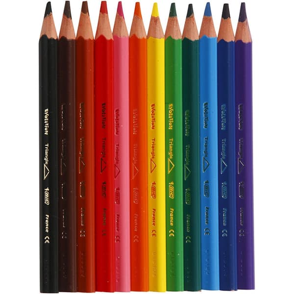 Bic Evolution Kids färgpennor - 12 st - 5 mm - Mixade färger - Trekantiga