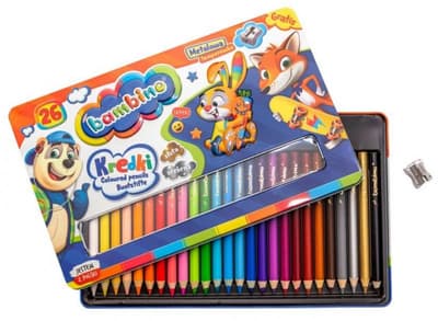 Kredki BAMBINO 26kol.w drewnie+temp. w metalowym opakowaniu MAJEWSKI