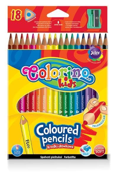 Kredki ołówkowe trójkątne 18 kol.+ tem. Colorino Kids new