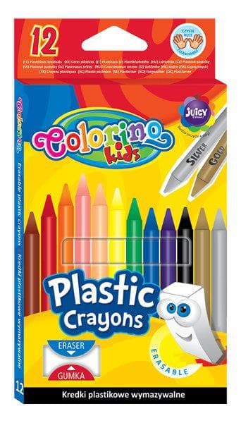 Kredki świecowe okrągłe plastikowe wymazywalne z gumką 12 kol. Colorino Kids