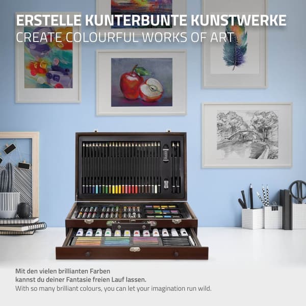ECD-Germany merkistä maalaus set 112 kappaletta, piirtämiseen ja maalaus, maalaus joukko puuta, lapsille / aikuisille, väriliidut, öljy ja akryyli