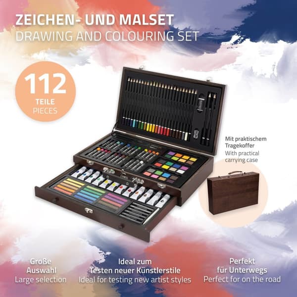ECD-Germany merkistä maalaus set 112 kappaletta, piirtämiseen ja maalaus, maalaus joukko puuta, lapsille / aikuisille, väriliidut, öljy ja akryyli
