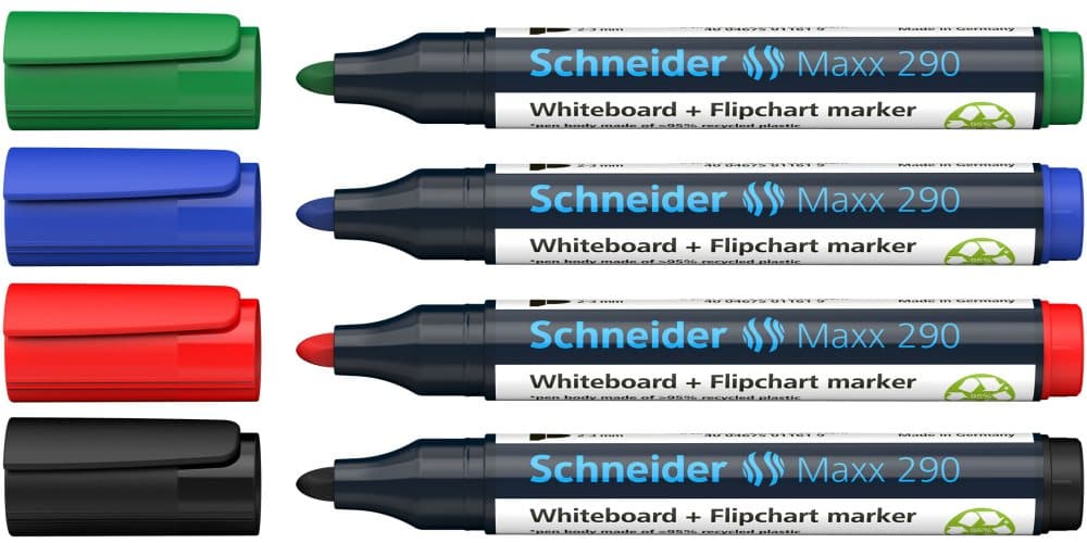 Schneider Maxx 290 (märken för whiteboards och kartong, spetsig stridsspets: 2-3 mm) Uppsättning med 4, blandade färger