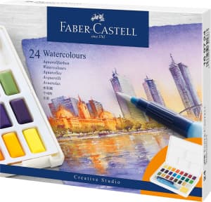 Akvarellfärger 24 st med Palett och Vattenpenselpenna Faber-Castell