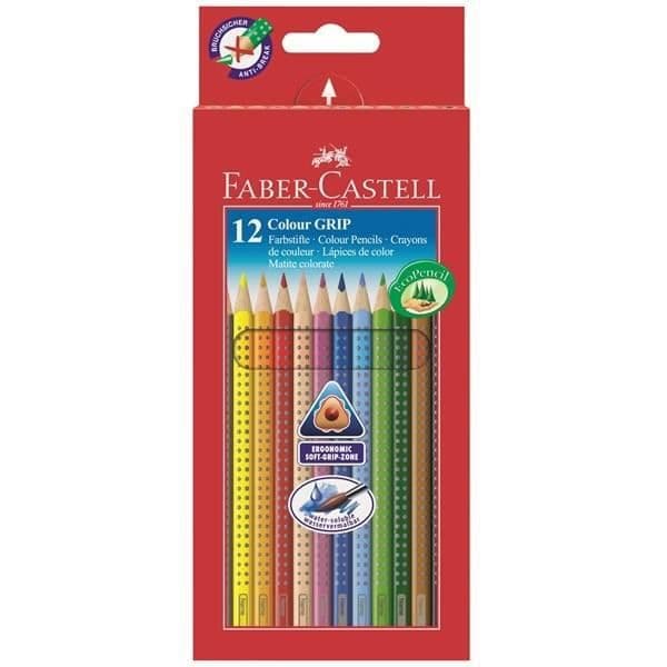 FABER-CASTELL Etui med 12 färgpennor med Grip - olika färger
