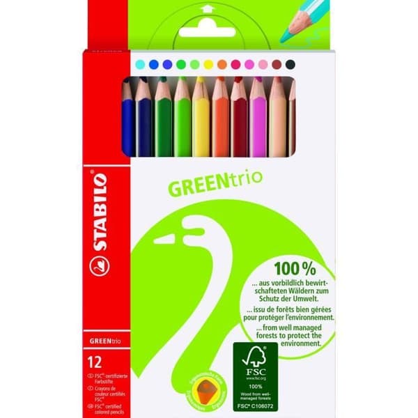Färgpennor - STABILO - GREENtrio - FSC-certifierat trä - Bred stift - Förpackning med 12