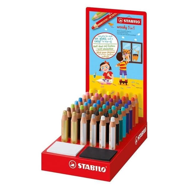 Display x 48 STABILO träig 3-i-1 färgpennor med flera begåvningar + 1 vässare