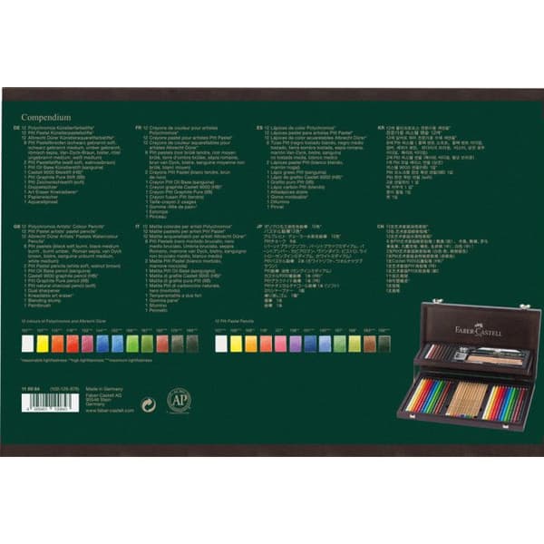 Färgpennor i trä - Faber-Castell - Wengefärgad - 12 Polychromos - Vattenlösliga - Pitt Pastel