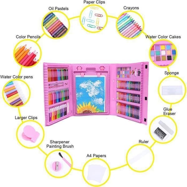 Ritset - Ej specificerat - 208 stycken - Rosa - Färgpennor - Målarfodral