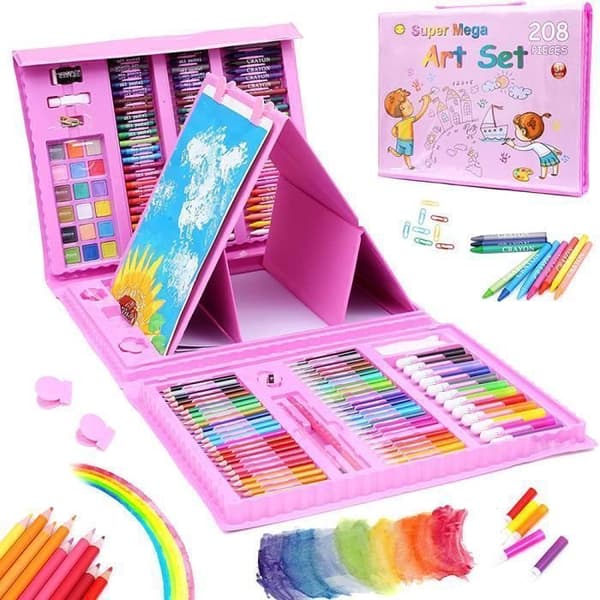 Ritset - Ej specificerat - 208 stycken - Rosa - Färgpennor - Målarfodral