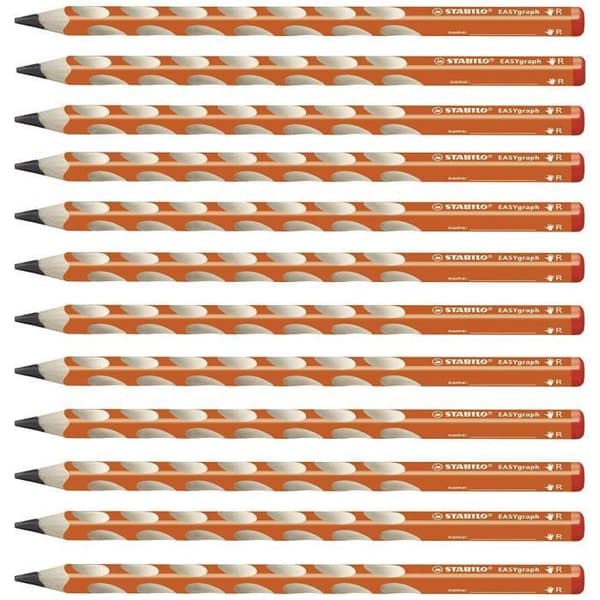 STABILO EASYgraph - Set med 12 ergonomiska HB grafitpennor (orange) - Högerhänt - 322/03-HB