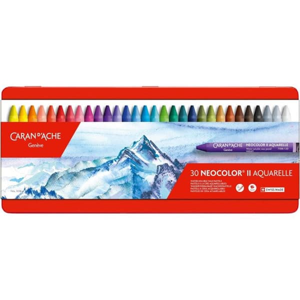 Akvarellvaxpennor - Caran D'Ache - Neocolor II - 30 stycken - Blått och rött - Blandat