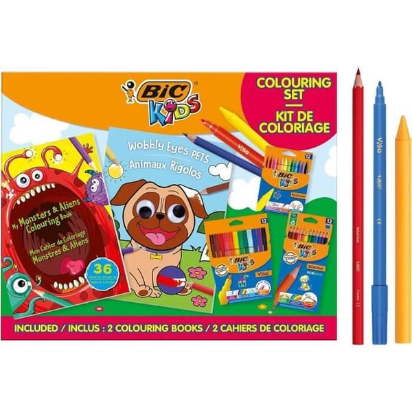BIC Kids Fun Coloring Kit med markörer, färgpennor och målarböcker, blandade färger, 38 delar kit