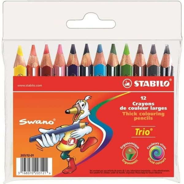 Färgpennor - STABILO - Trio kort - Förpackning med 12 - Min 4,2 mm - Blandad - Från 3 år och uppåt