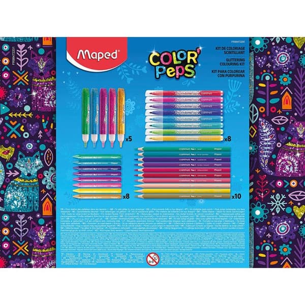 Färgsats - MAPED - Glittrande - 8 glitterpennor - 10 färgpennor - 5 tuber gel