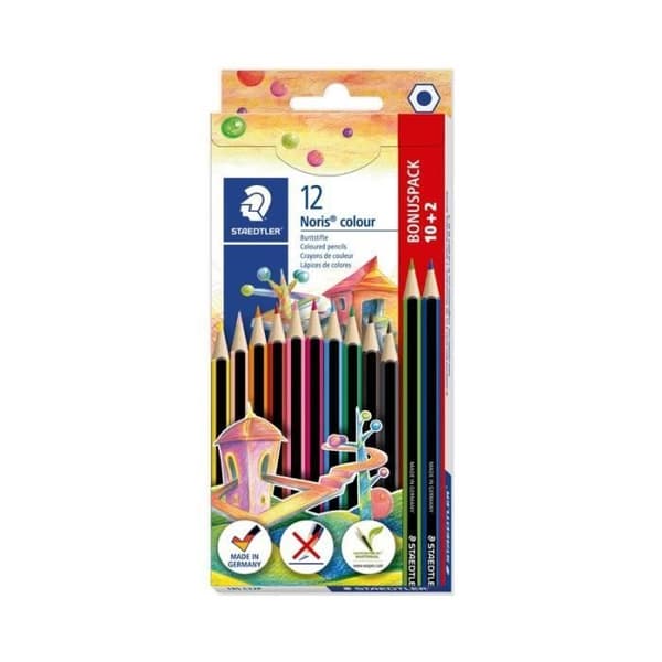 Färgpennor - STAEDTLER - Set med 12 - Ergonomisk design - Intensiva färger - Tillverkad i Tyskland