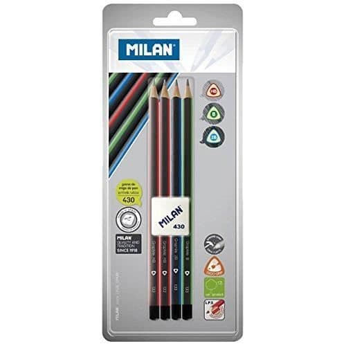 Milan Blister med 4 triangulära grafitpenna, suddgummi - BYM10344