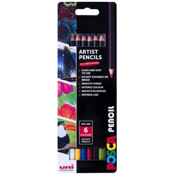 Set med 6 POSCA PENCIL färgpennor Blandade färger