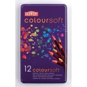 Färgpennor - Derwent - Coloursoft - Förpackning med 12 - Mjuka - Blandade