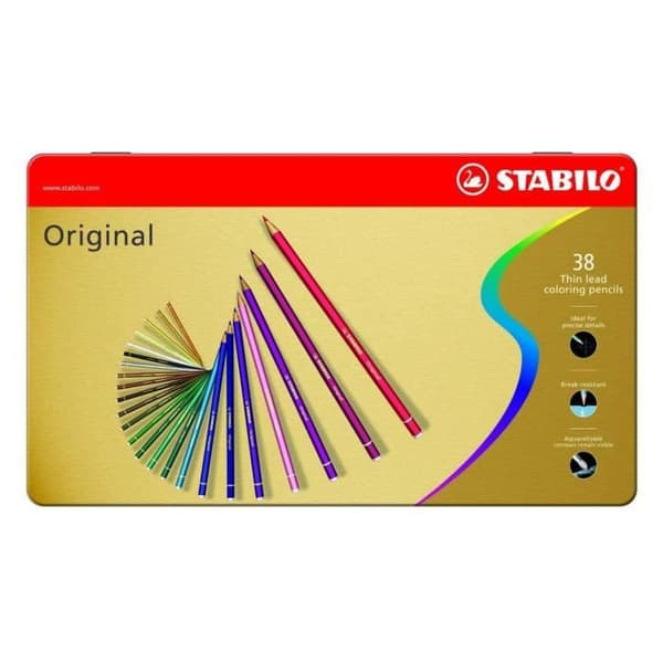 Färgpennor - STABILO - Original - Metallask x38 - Fin spets - Aquarellvänliga - Flerfärgad