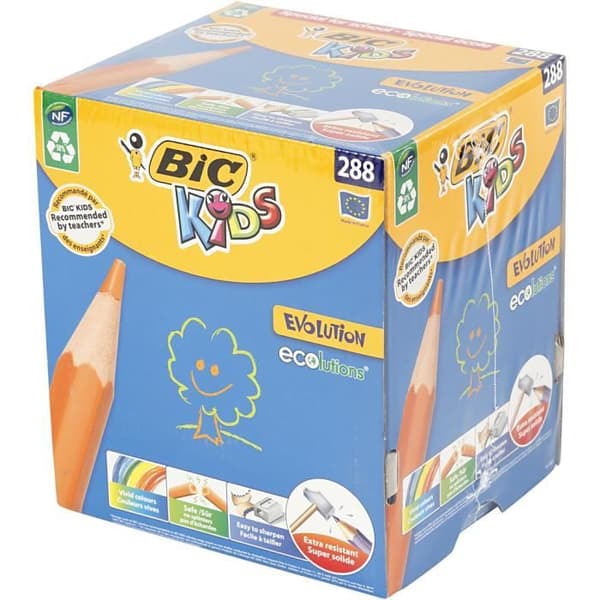 BIC Kids triangulära träfria färgpennor med superstarkt bly. Ekologisk, innehåller 50 % återvunnet material,