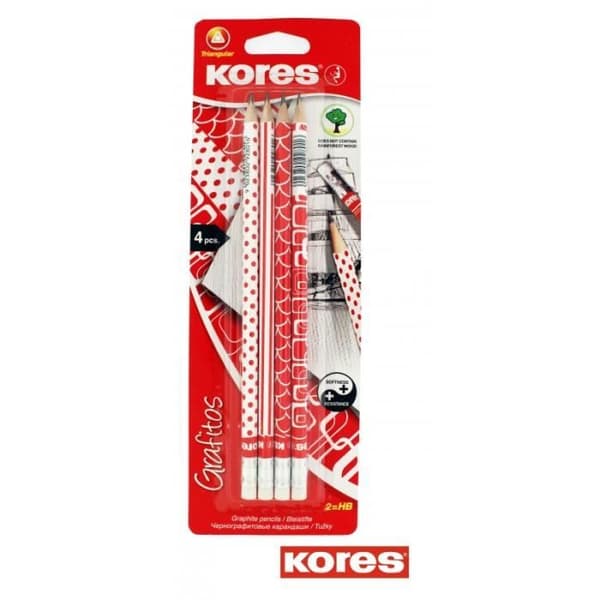 Set med 4 trekantiga grafitpennor - HB - Kores - Grafitos