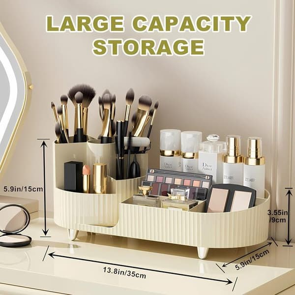 Roterande Makeup Organizer och fack 2 i 1, Makeup Brush Pot, 360 Degree Makeup Organizer för sovrummet