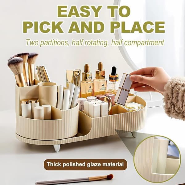 Roterande Makeup Organizer och fack 2 i 1, Makeup Brush Pot, 360 Degree Makeup Organizer för sovrummet